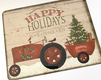 Primitive Christmas Sign - Christmas Tractor Sign - Wreath Sign - Wreath Attachment