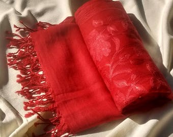 Tulip red pure pashmina shawl