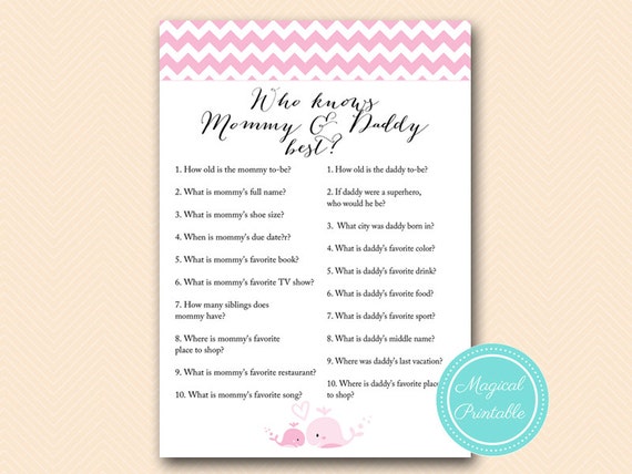 Who knows mommy and daddy best coed baby shower game Pink