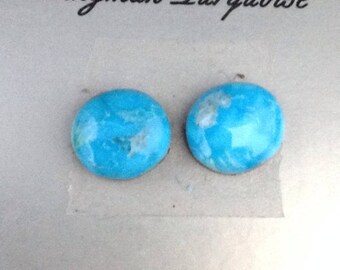 Natural Kingman Turquoise round cabochon pair/blue turquoise/arizona turquoise/8.5 carats/backed/NKT02