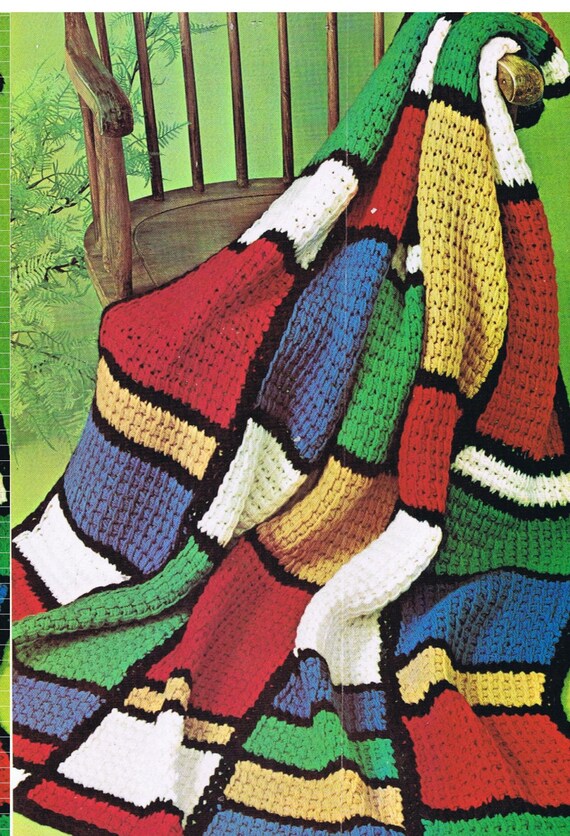 Download Vintage 1960s TUNISIAN CROCHET PATTERN Color Block Afghan