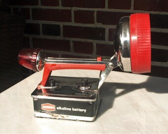 Vintage Eveready Captain Stainless Steel Waterproof Flashlight with Red Tail Light and Accents