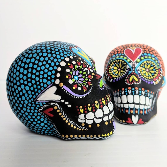 Skulls hand painted salt and pepper shaker set ceramic skulls sugar skull