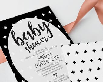 Baby Shower Invitation Gender Neutral, Baby Shower Invitations, Crosses Invitation Gender Neutral, Black and White Invitations, Modern