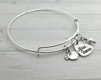 Hand Stamped teacher gift, teacher's bangle, personalized cuff, monogrammed bangle, custom bracelet, personalized bracelet