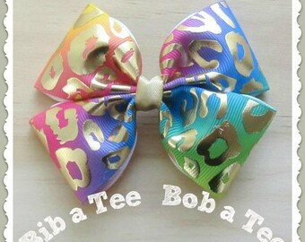 Rainbow Leopard Bow Hair Clip