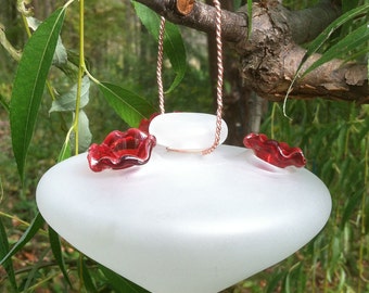 Recycled glass hummingbird feeder // Upcycled // Nature Gifts // Bird Feeder