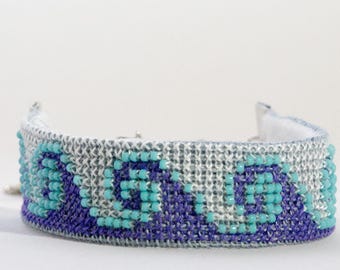 Hand Embroidered Cuff Bracelet - Waves
