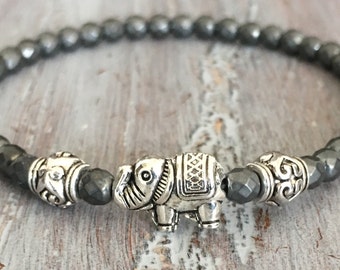 Elephant Bracelet, Elephant Jewelry,Boho Bracelet, Elephant Charm, Elephant, Hematite Bracelet, Hematite