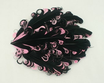 Black on Pink Nagorie Feather Pads 2 tone Curled goose Feather Pads for Headband hair accessories Hair Clips Annielov Feather 10