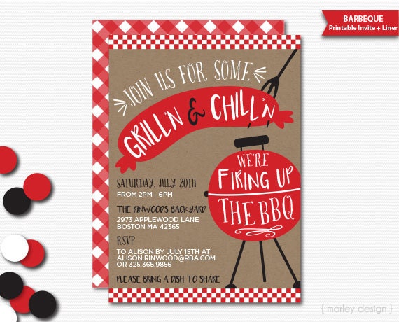 BBQ Invitation Barbeque Invitation Backyard Barbeque Grill