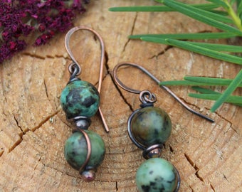 African Turquoise Earrings, Turquoise Copper Earrings, Turquoise Jewelry, Copper Earrings, Southwestern, Native American Jewelry, Tribal