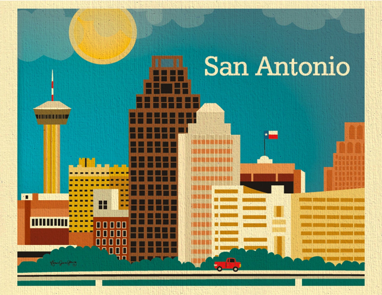 San Antonio Skyline Art Print Texas Wall Art San Antonio TX