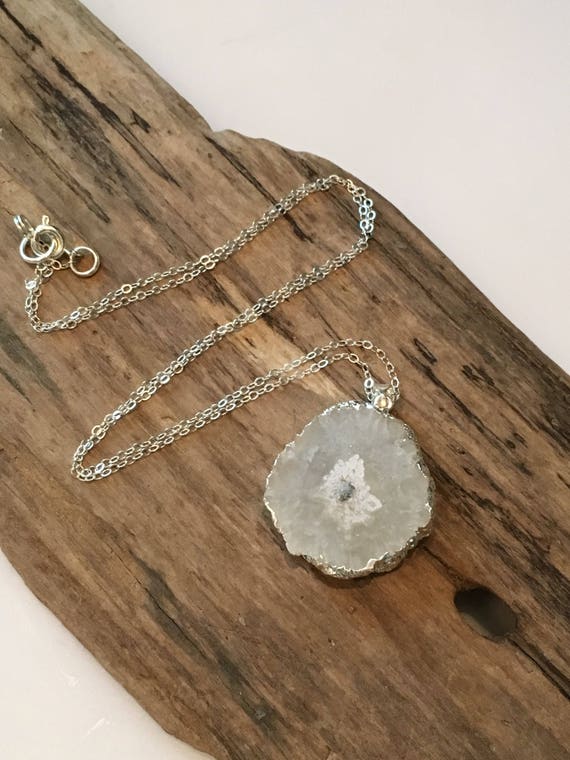 Natural White Solar Quartz Necklace sterling silver