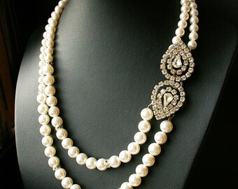 Art Deco Bridal Necklace, Pearl Wedding Jewelry, Pearl Wedding Necklace, Great Gatsby Jewelry, Statement Bridal Jewelry, PAIGE