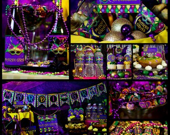 Mardi Gras Party Decorations, Mardi Gras Invitations, Mardi Gras Banner, Mardi Gras Labels, Mardi Gras Favor Tags, Mardi Gras Stickers