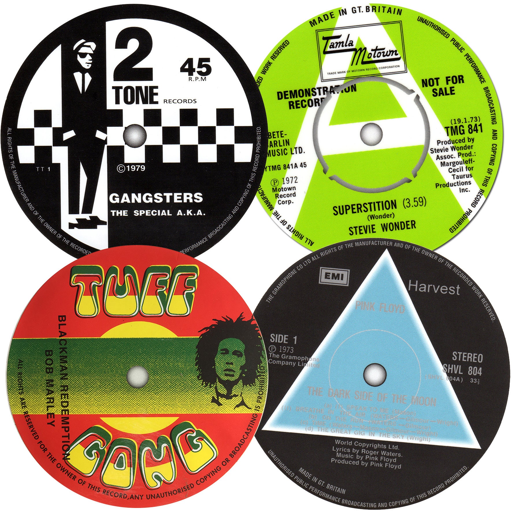 Classic 1970s record label stickers