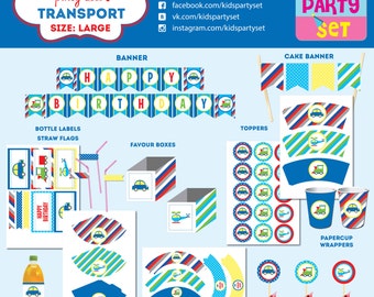 Transport kids party printables, boys party, party paper decoration, Birthday Party Package, printables, printing party decorations