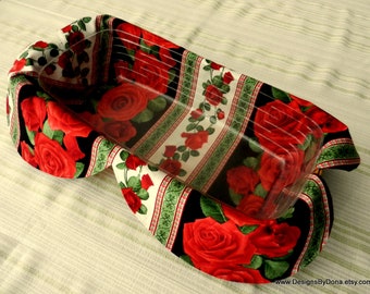 Basket Liner, Table Topper, Centerpiece, Bread Cloth, Red Roses, Large and Small in a Stripe Pattern, Handmade Table Linens