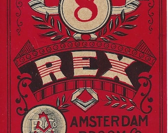 Vintage Amsterdam Broom Co. 8 Rex Lithograph Broom Label, 1920s