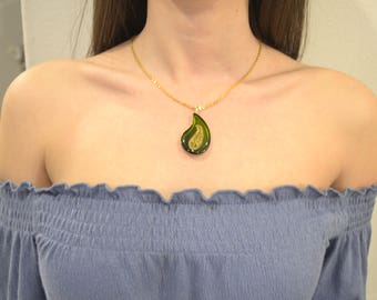 hand made jasper-green paisley necklace