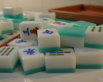 Set of 148 Turquoise Mahjong Tiles