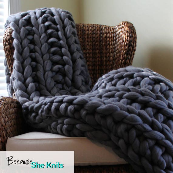 Chunky knit blanket dark grey blanket chunky knit blanket