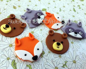 Set of 12 WOODLAND Fondant Cupcake Toppers