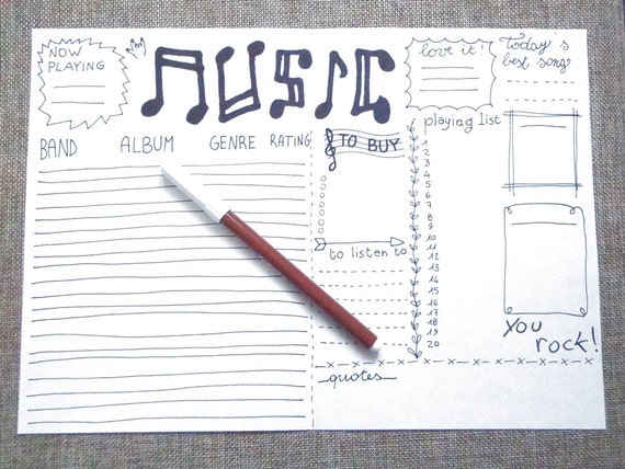 music journal printable planner stationery songs mp3 album
