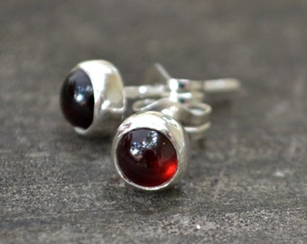 garnet and sterling silver small stud earrings
