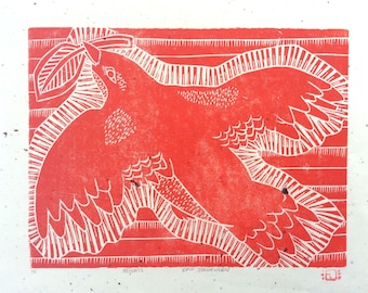 linocut - HEIGHTS // 8x10 art print // printmaking // block print // red bird // nature art // original art // bird print // animal prints