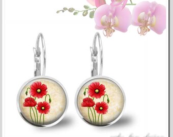 1 Pair of pierced earrings 12 mm poppy flowers OHB-S12-001