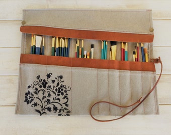 Paint Brush Roll, Artist Roll, Paint Brush Organizer, Artist pouch, Paint Brush Holder, Painters Travel Case