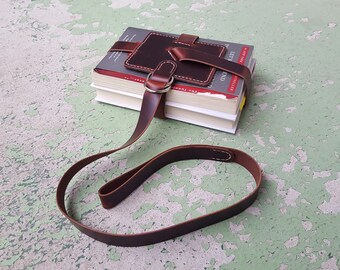 Classic Brown Leather Book Strap with Nickel Hardware