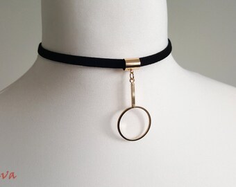 Choker necklace collar elegant black gold