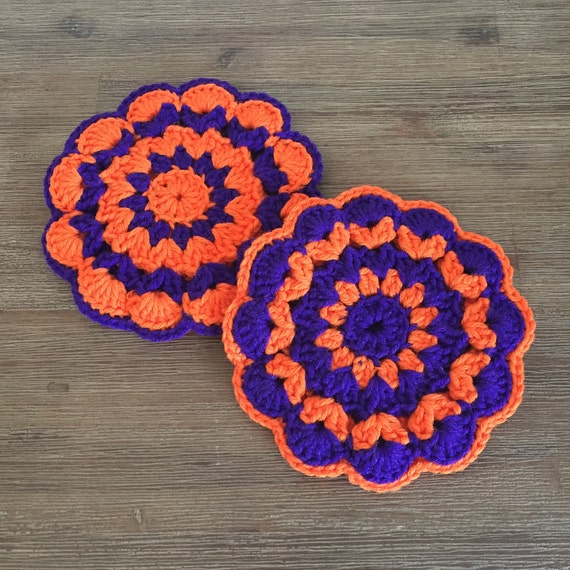 Vintage Trivets Purple & Orange Crocheted Trivets Pot