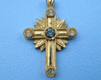 Vintage Avon Gold Tone Crystal Cross