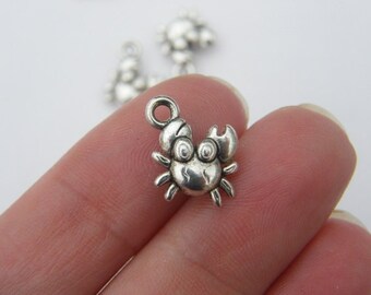 10 Crab charms antique silver tone FF100
