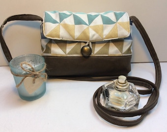 Bag "Marygeometrique" Brown brass turquoise and blue