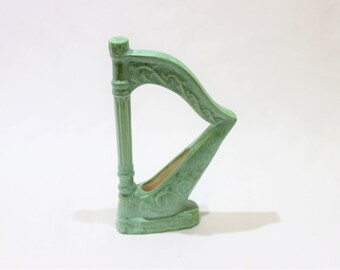 Vintage Small Harp Planter, Mini Green Harp