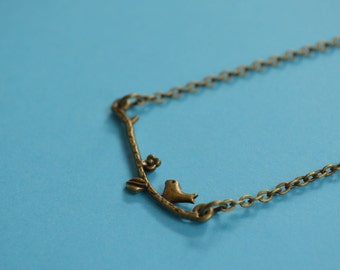 Bird on a Branch Necklace Antique Bronze Birdies Birds Tree (AB35)