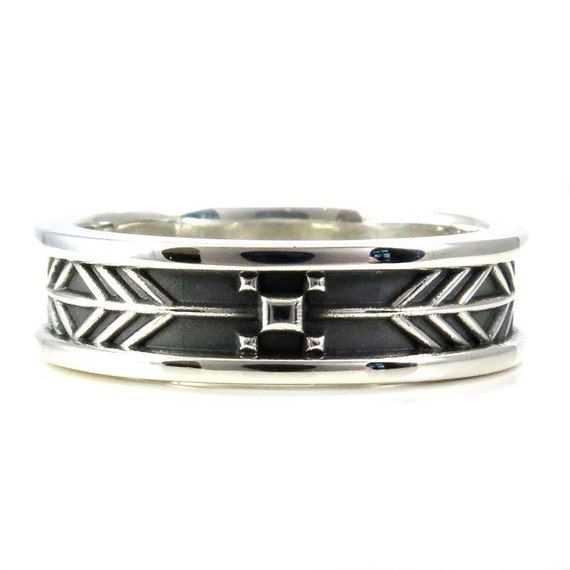 Mens Arrow Tail Wedding Ring - Sterling Silver - Native American South Western