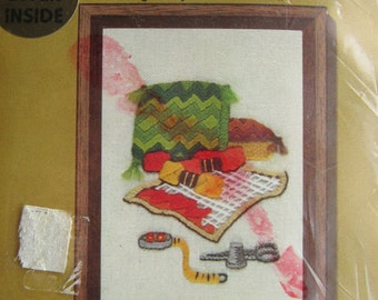Vintage 1970's Bargello Pillow Design Crewelwork Jiffy Stitchery Kit "Needle Art On Canvas" From Sunset Designs