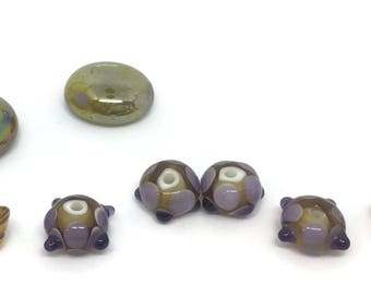 Lampwork Glass Beads - Light Topaz and Lavender