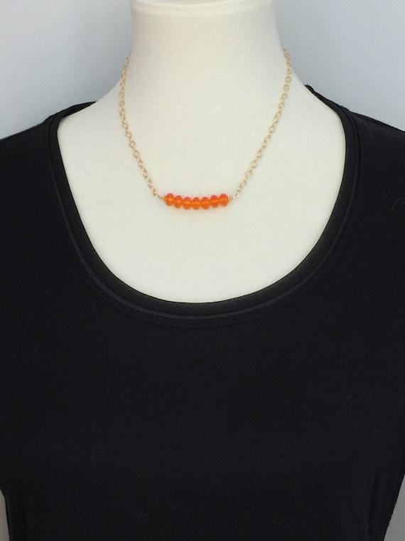 Tangerine Swarovski Crystal Bar Necklace, 14k Yellow Gold Filled