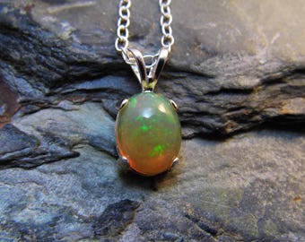 Ethiopian Opal Pendant Necklace Sterling Silver Necklace Natural Opal Cabochon Fire Opal 1.8 carats