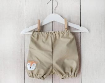 Bloomer shorts for 3-6 moths, brown with fox, 100% cotton // christmas baby gift // baby shorts