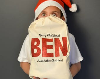 Personalised Christmas Metallic Name Sack