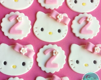 12 Hello Kitty fondant cupcake toppers - Hello Kitty birthday - Hello Kitty cupcake toppers - Hello Kitty party - Sanrio party - cupcake