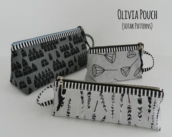 diy, pouch pattern, zipper pouch, pdf pattern, instant download, three sizes, dopp kit, toiletry bag, make up, pencil, bag, Olivia pouch